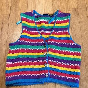 Vintage Liz Sport Rainbow Colorful Knit Sleeveless Vest Sz Petite